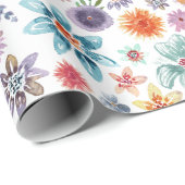 Farbenfrohe, handgemalte Frühlingshöhe Wildblume Geschenkpapier (Rolleneckpunkt)