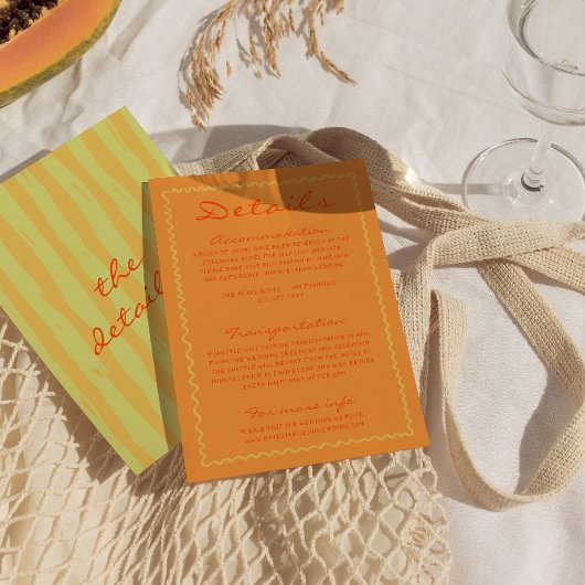 Farbenfrohe handgeschriebene Pinstripe Hochzeitsde Begleitkarte