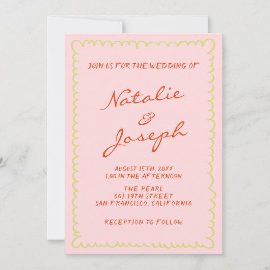 Farbenfrohe handgeschriebene Pinstripes QR-Code Ho Einladung (Vorderseite)