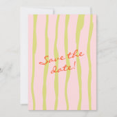 Farbenfrohe handgeschriebene Retro Pinstripes Fun Save The Date (Vorderseite)