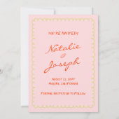 Farbenfrohe handgeschriebene Retro Pinstripes Fun Save The Date (Rückseite)