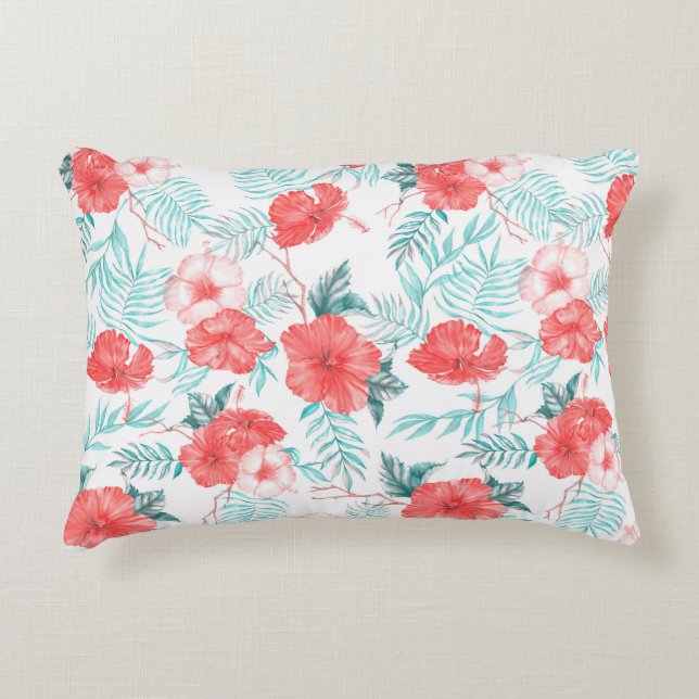 Farbenfrohe handgezeichnet tropische Muster mit he Dekokissen (Vorderseite)