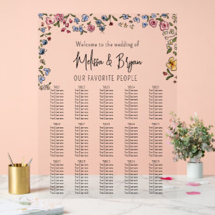 Farbenfrohe handgezeichnete Blume Hochzeitskarte Acrylschild