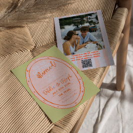 Farbenfrohe handgezeichnete Foto QR Code Hochzeit Einladung