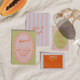 Farbenfrohe handgezeichnete polsternförmige Hochze Einladung