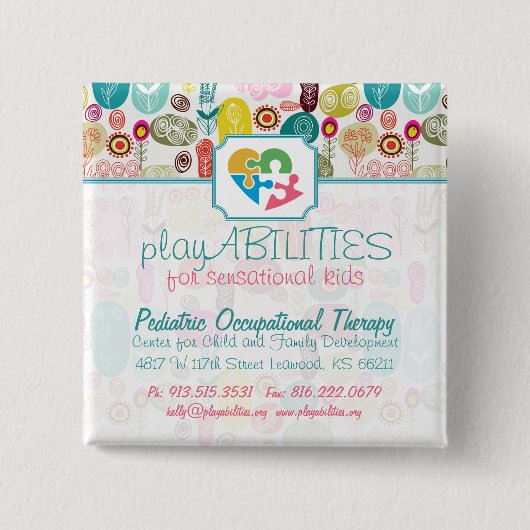 Farbenfrohe, handgezeichnete Retro-Blume Muster 4 Button (Vorderseite)