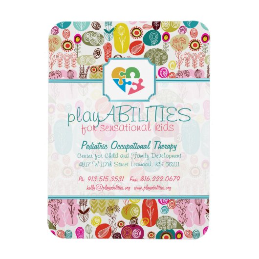 Farbenfrohe, handgezeichnete Retro-Blume Muster 4 Magnet (Vertikal)