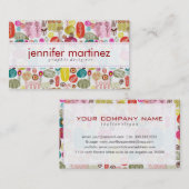 Farbenfrohe, handgezeichnete Retro-Blume Muster 4 Visitenkarte (Vorne/Hinten)