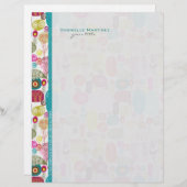 Farbenfrohe, handgezeichnete Retro-Blume-Muster Briefkopf (Vorne/Hinten)