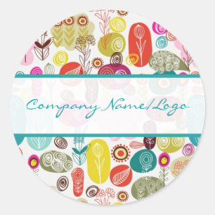 Farbenfrohe, handgezeichnete Retro-Blume-Muster Runder Aufkleber