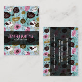 Farbenfrohe, handgezeichnete Retro-Blume und Vögel Visitenkarte (Vorne/Hinten)