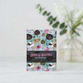 Farbenfrohe, handgezeichnete Retro-Blume und Vögel Visitenkarte (Stehend Vorderseite)