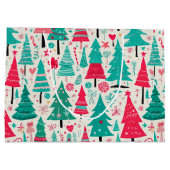Farbenfrohe handgezeichnete Weihnachtsbaummuster Große Geschenktüte (Rückseite)