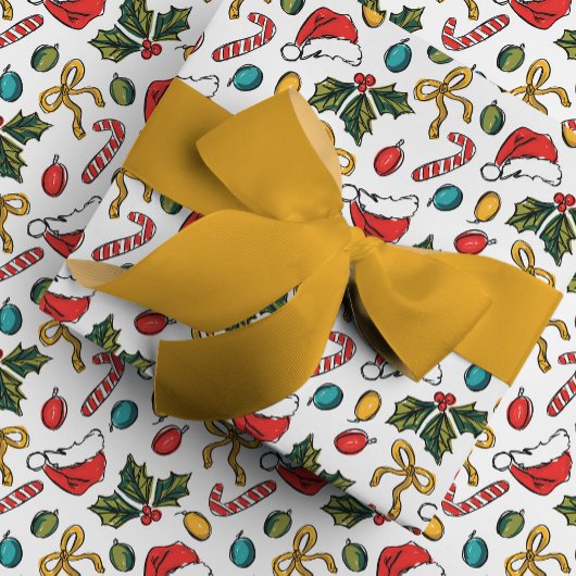Farbenfrohe, handgezeichnete Weihnachtsbilder Geschenkpapier