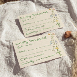 Farbenfrohe handgezeichnete Wildblume Pastel Weddi RSVP Karte