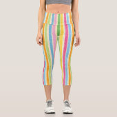 Farbenfrohe, handgezogene Streifen Capri Leggings (Vorderseite)