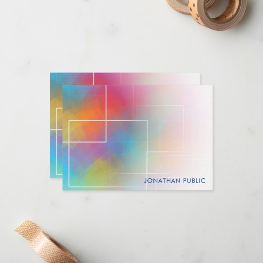 Farbenfrohe Handwriting-Script Mit Monogramm Elega Mitteilungskarte (Vorderseite/Rückseite Beispiel)