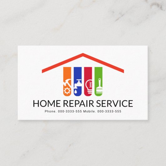 Farbenfrohe Handyman Tools - Dachterrasse Visitenkarte (Vorderseite)