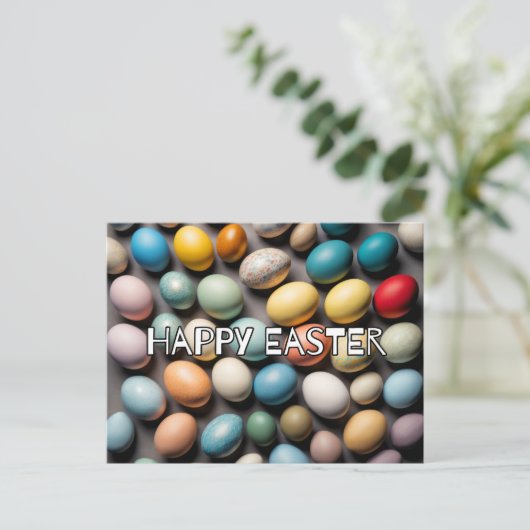 Farbenfrohe Happpy Ostereier Postkarte (Stehend Vorderseite)