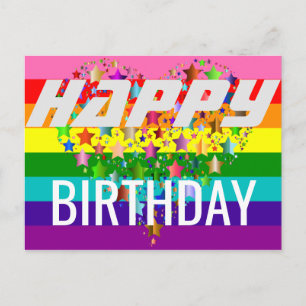 Farbenfrohe Happy Birthday Herz LGBT Regenbogenfla Postkarte