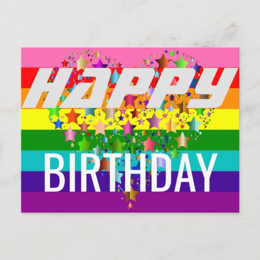 Farbenfrohe Happy Birthday Herz LGBT Regenbogenfla Postkarte (Vorderseite)