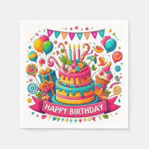 Farbenfrohe Happy Birthday Torte Feier Serviette