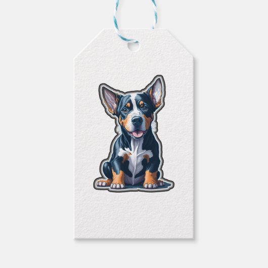 Farbenfrohe Happy Doberman Puppy Geschenkanhänger (Vorderseite)