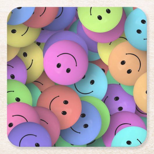 Farbenfrohe Happy Faces Emoji Art Rechteckiger Pappuntersetzer (Vorderseite)