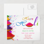 Farbenfrohe Happy Holi Powders Paint Einladung Postkarte (Vorne/Hinten)