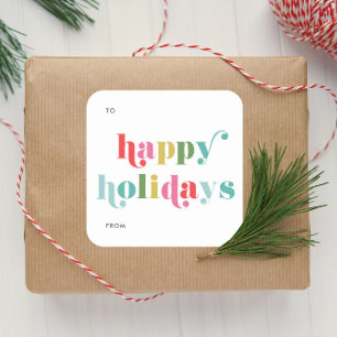 Farbenfrohe Happy Holidays Geschenk Quadratischer Aufkleber