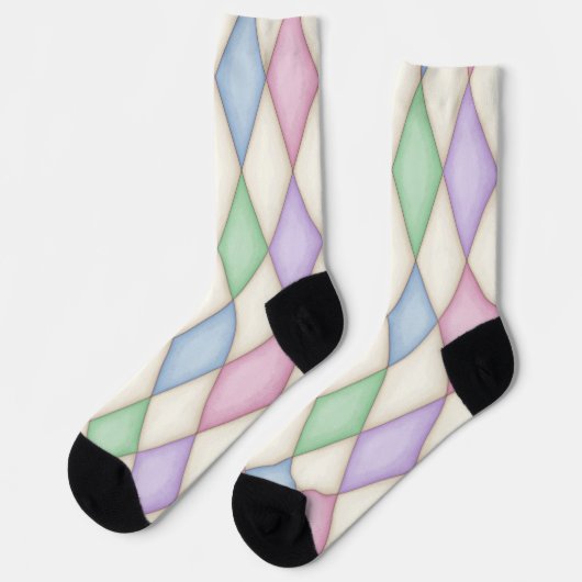 Farbenfrohe Harlequin Diamond Karo Pattern Socken (Linkes Detail)