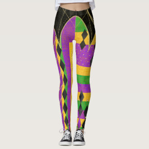 Farbenfrohe Harlequin Mardi Gras Raute Streifen Leggings