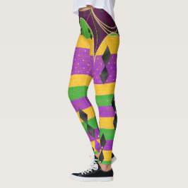 Farbenfrohe Harlequin Mardi Gras Raute Streifen Leggings