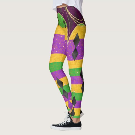 Farbenfrohe Harlequin Mardi Gras Raute Streifen Leggings (Links)