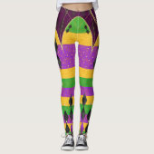 Farbenfrohe Harlequin Mardi Gras Raute Streifen Leggings (Vorderseite)