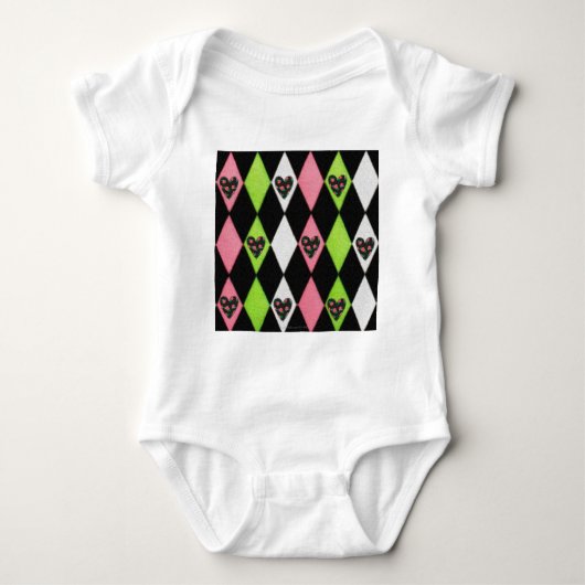 Farbenfrohe Harlequin Print mit Rose Herz Baby Strampler (Vorderseite)