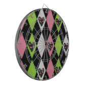 Farbenfrohe Harlequin Print mit Rose Herz Dartscheibe (Vorderseite Links)