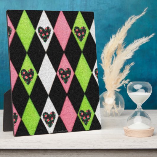 Farbenfrohe Harlequin Print mit Rose Herz Fotoplatte (Seite)