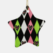 Farbenfrohe Harlequin Print mit Rose Herz Keramikornament (Rechts)