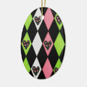 Farbenfrohe Harlequin Print mit Rose Herz Keramikornament (Links)