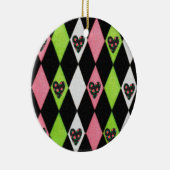 Farbenfrohe Harlequin Print mit Rose Herz Keramikornament (Rechts)