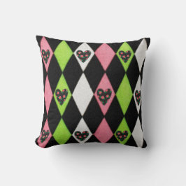 Farbenfrohe Harlequin Print mit Rose Herz Kissen