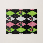 Farbenfrohe Harlequin Print mit Rose Herz Puzzle (Horizontal)