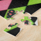 Farbenfrohe Harlequin Print mit Rose Herz Puzzle (Seite)