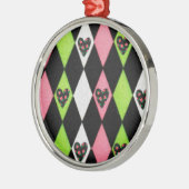 Farbenfrohe Harlequin Print mit Rose Herz Silbernes Ornament (Links)