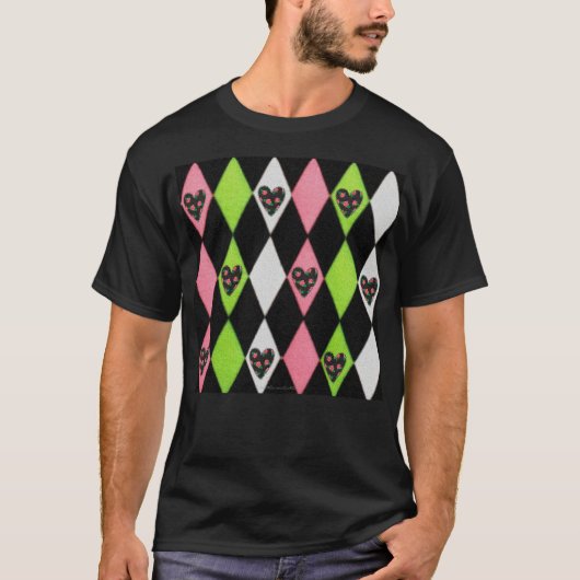 Farbenfrohe Harlequin Print mit Rose Herz T - Shir T-Shirt (Vorderseite)
