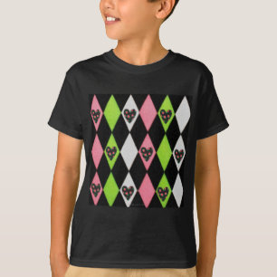 Farbenfrohe Harlequin Print mit Rose Herz T-Shirt