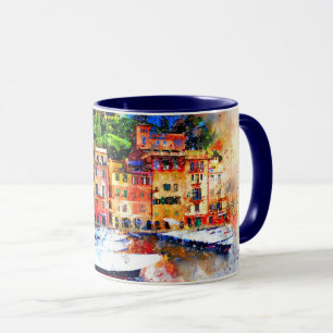 Farbenfrohe Häuser am See Tasse