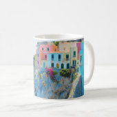 Farbenfrohe Häuser auf einer Klippe in Meeresnähe Kaffeetasse (VorderseiteRechts)