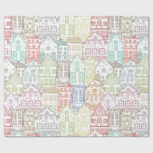 Farbenfrohe Häuser, die ein Kunstmuster aufweisen Geschenkpapier